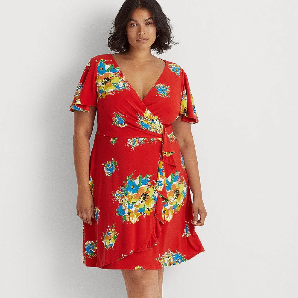 Lauren Ralph Lauren Hibiscus Floral Ruffle-Trim Jersey Dress